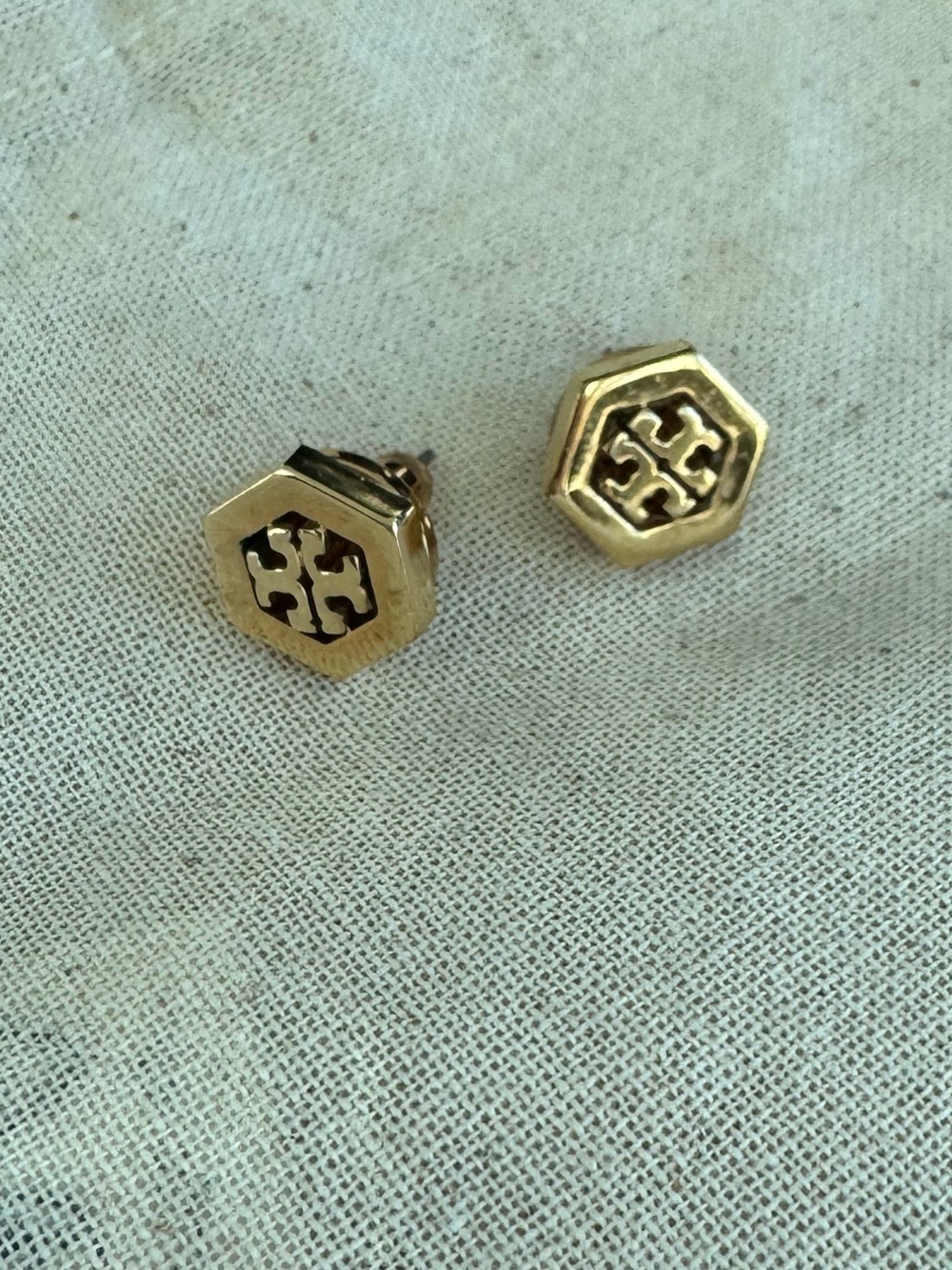 Tory Burch Gold Octagon Logo Stud Earrings
